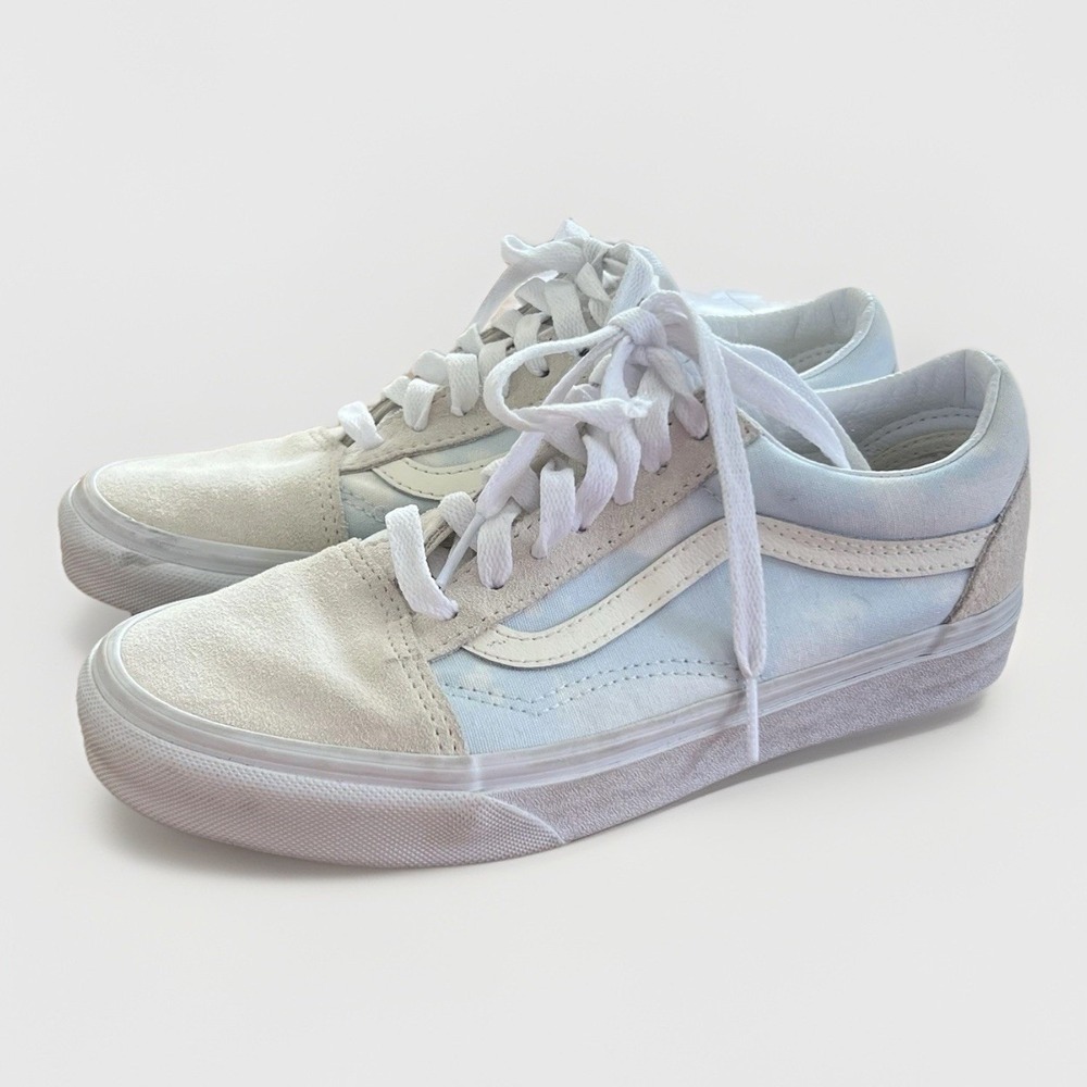 Vansโ Old Skool White Baby Blue Suede Canvas Sneakers Women's 7 Low Top Y2K